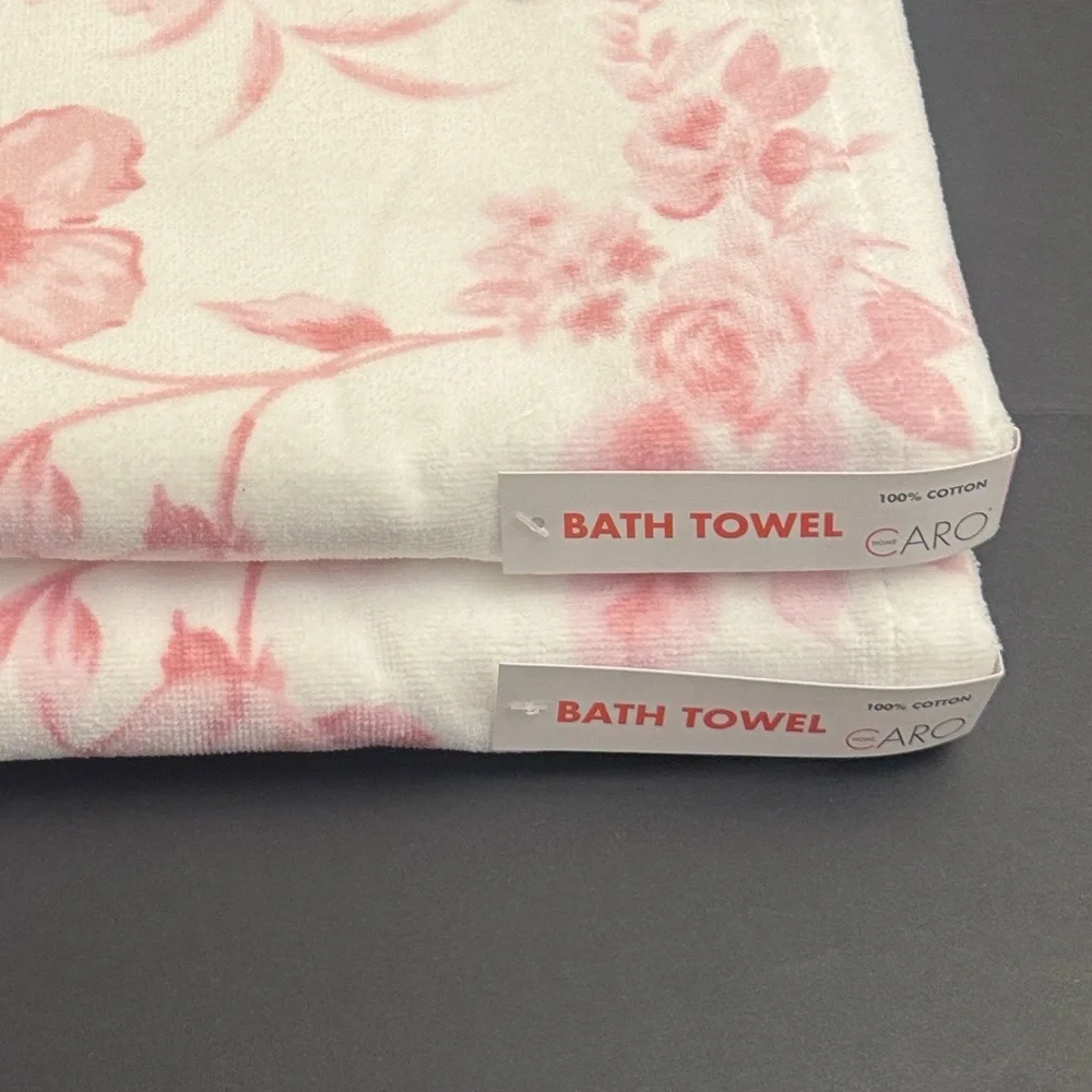 6pc CARO HOME 100% Cotton Pink Floral Bath Towel Set - Pink/White